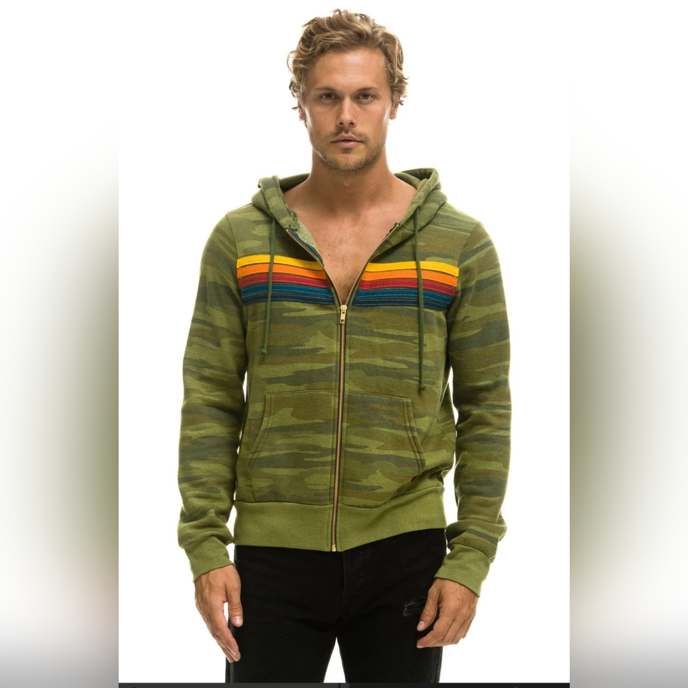 Aviator Nation 5 Stripe Hoodie Zipper - CAMO
